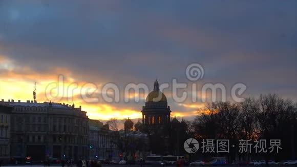 彼得斯堡大教堂的美丽日落视频