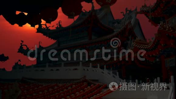 中国寺庙日落时间视频