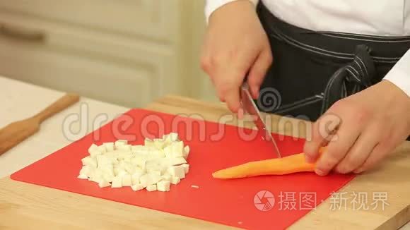 把胡萝卜切成方块视频