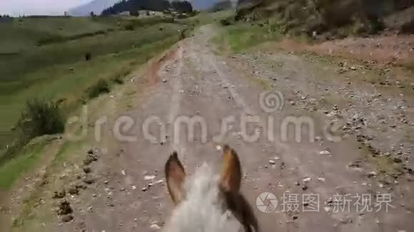 在山泥路上骑着骑士的视角视频