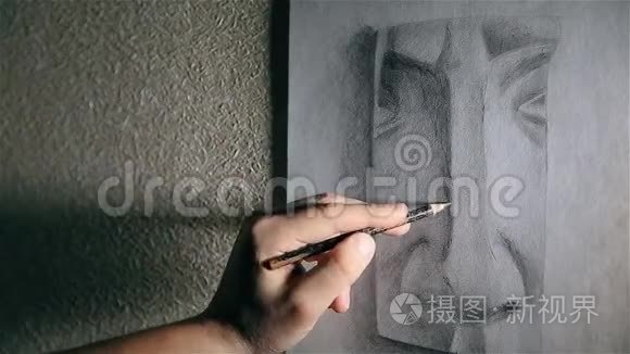 艺术家用石墨铅笔画鼻子视频