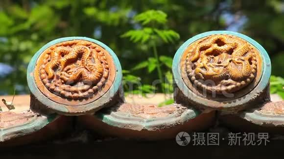 中国寺庙的传统屋顶视频