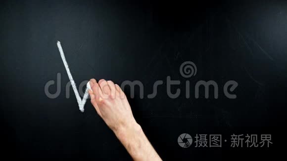 手在黑板上用粉笔写问题. 写得很热烈。 时间推移