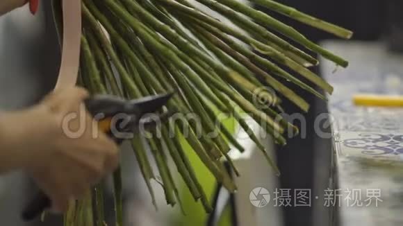 花商用园艺剪刀剪花茎视频