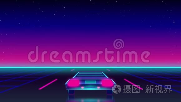 夜晚蓝粉色天空的道路动画