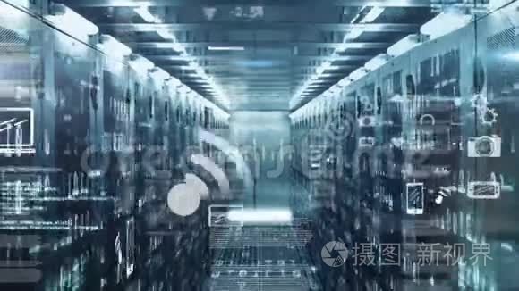 服务器机房数字图标动画视频