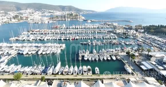 Bodrum Marina和城堡的空中美景