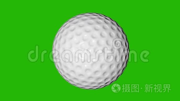 高尔夫球在绿色屏幕上快速旋转。 3D动画