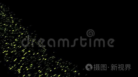 抽象绿色粒子在黑色背景上飞行动画色彩斑斓的太空尘埃在黑洞周围移动