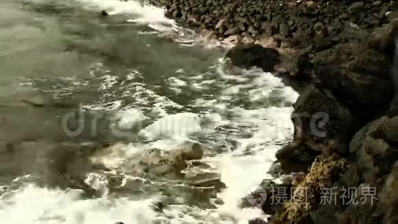 海浪冲击夏威夷科纳的黑色熔岩视频