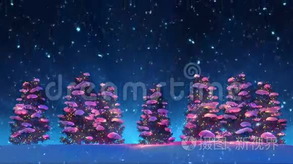 圣诞树和雪动画循环