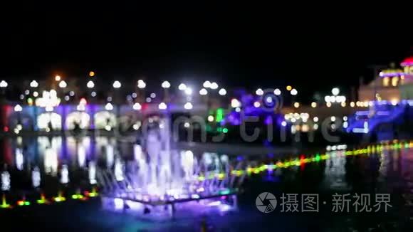 城市夜灯和照明喷泉视频