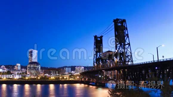 波特兰城市景观时间推移桥黄昏