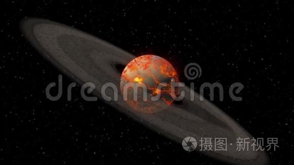 带小行星环的炽热星球视频