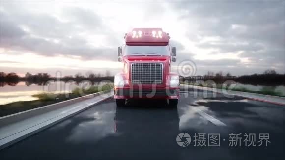 加油机，油车，高速公路上的卡车。 开得很快。 逼真的4K动画。