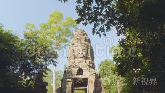 晴天吴哥窟部分寺庙遗址景观视频