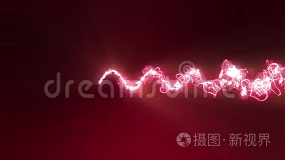 闪耀着明亮的心和星星。 爱和情人节的概念。 浪漫之夜。 红色背景。