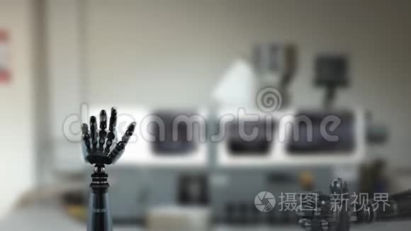 机器人的手和模糊的工业背景视频