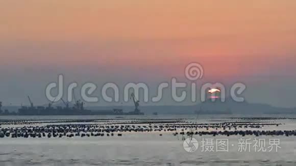 海运货物港口日落时间视频