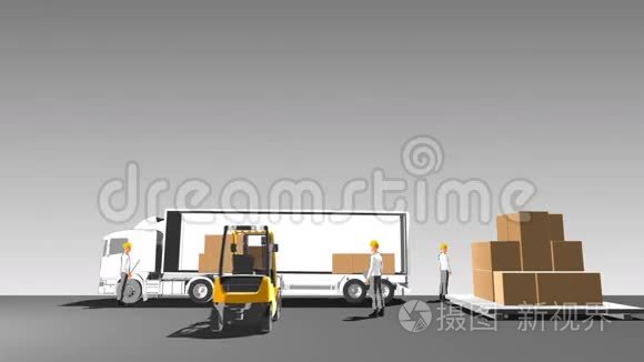卡车自动送货，数字跟踪货物，信号网络线路。 物联网技术。 卡通风格