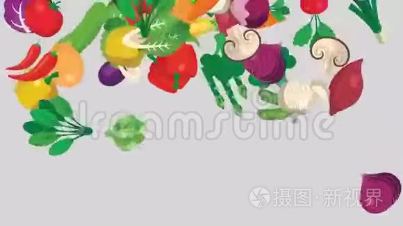卡通蔬菜落在阿尔法频道视频