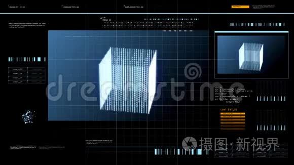 虚拟屏幕的立方体三维渲染黑色视频