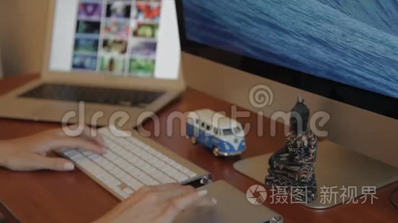 用线框和电脑设计木桌视频