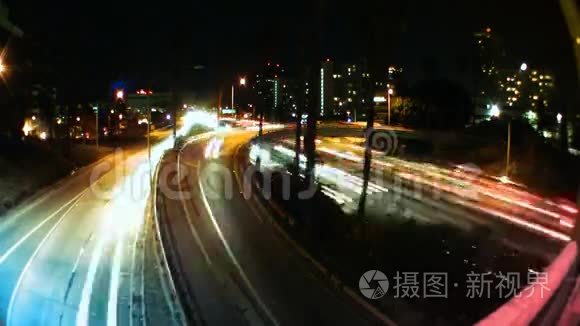 洛杉矶交通和夜间天际线视频