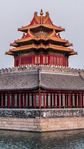 北京紫禁城角楼开亮灯了延时筒子河视频