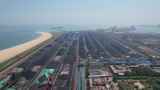 港口码头煤炭运输航拍 视频