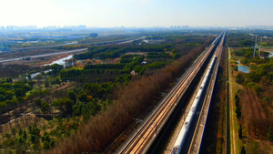 上海安亭航拍两列高铁经过42秒视频