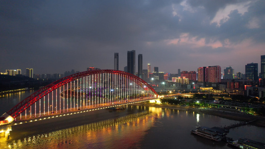 航拍城市落日晚霞天空夜景桥梁道路交通车流4k素材视频