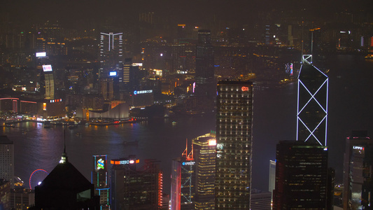 俯视香港城市夜景维多利亚港[香港地区]视频