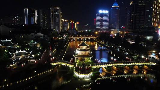 航拍贵州贵阳地标建筑夜景视频