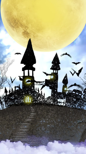 城堡恐怖雷电月亮背景19秒视频