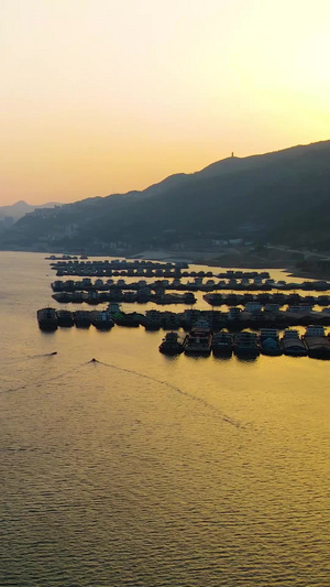 航拍夕阳下轮船驶过奉节长江港口长江三峡77秒视频