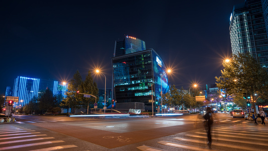 北京中关村十字路口夜景延时视频