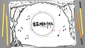 素描风格音乐波形可视化动画AE模板77秒视频