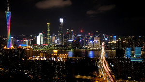 延时摄影航拍广州城市夜景18秒视频