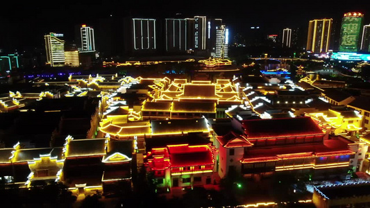 航拍贵州铜仁古城中南门古城夜景视频