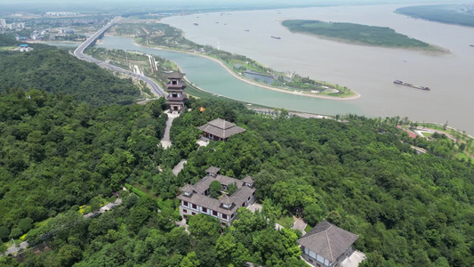 航拍湖北鄂州西山风景区4A景区视频