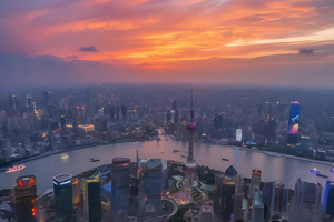 上海环球观光厅看出去的上海天际线3秒视频