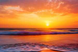 夕阳下海浪拍打沙滩3秒视频