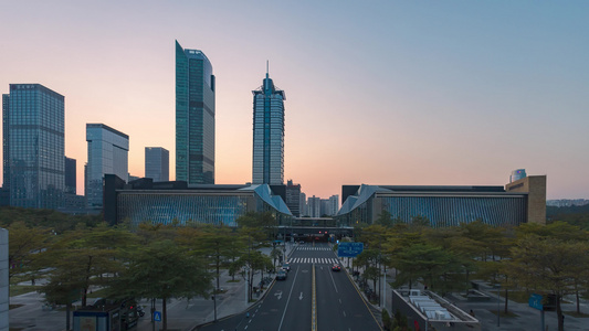 深圳图书馆与音乐厅日转夜延时美景视频