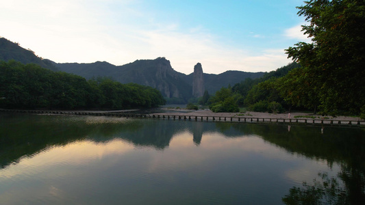 航拍5A景区缙云仙都朱潭山景观区日出航拍视频视频