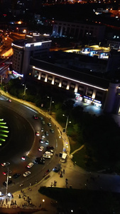 中国天津城市夜景交通航拍视频