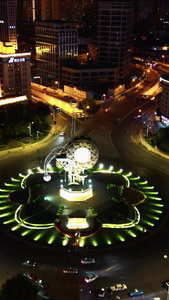 中国天津世纪钟夜景灯光航拍视频