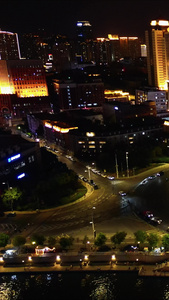 中国天津城市夜景交通航拍视频