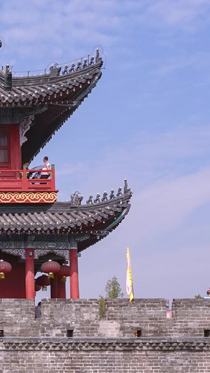 素材延时摄影航拍荆州古城宾阳楼古城素材10秒视频