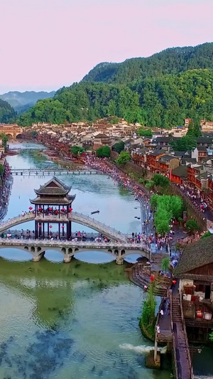 【旅游宣传片】湖南航拍凤凰古城桥合集旅游风光片47秒视频
